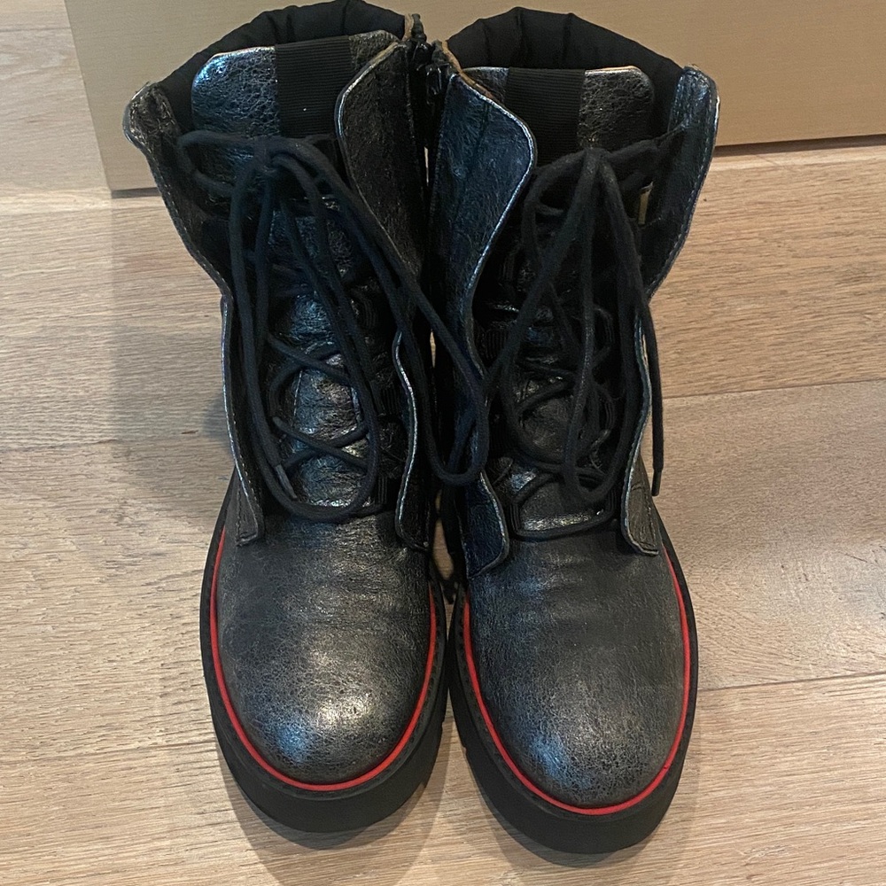 Women's Black Combat Boots with Red Trim